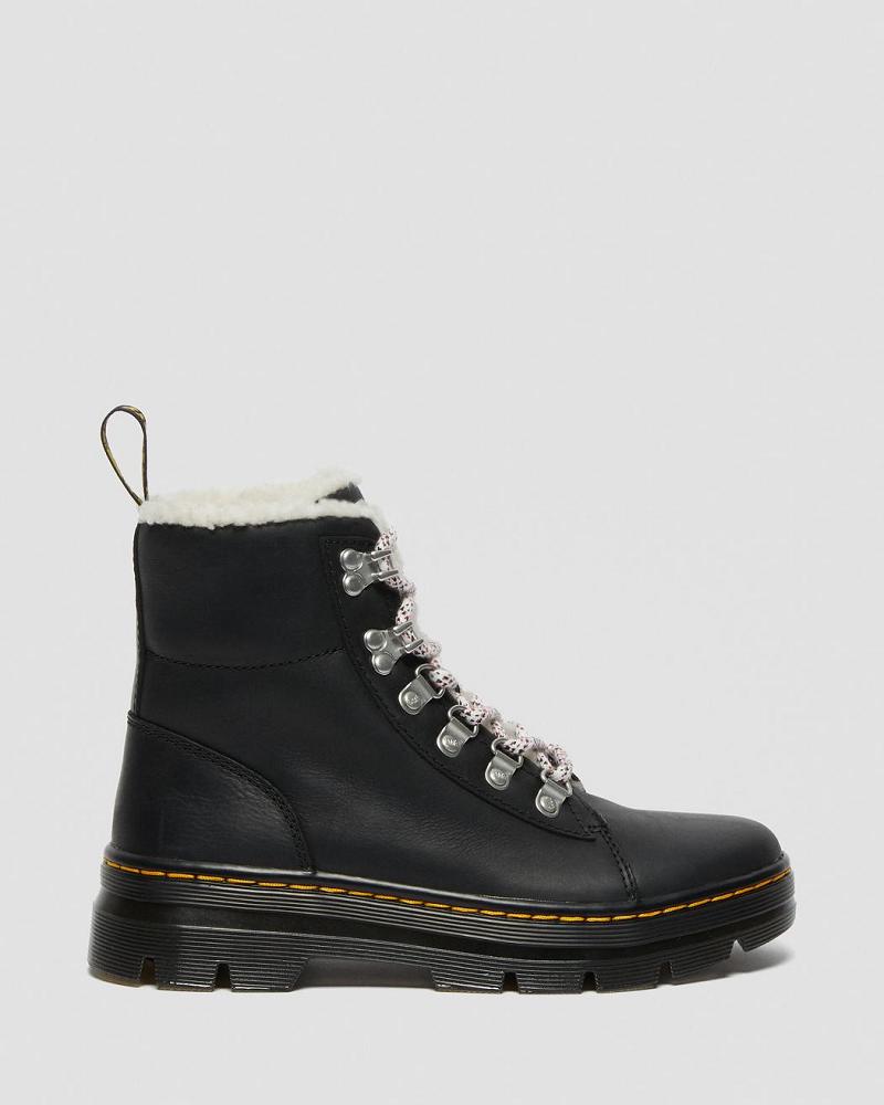 Dr Martens Combs Faux Shearling Forede Fritidsstøvler Dame Sort | DK 77FDN